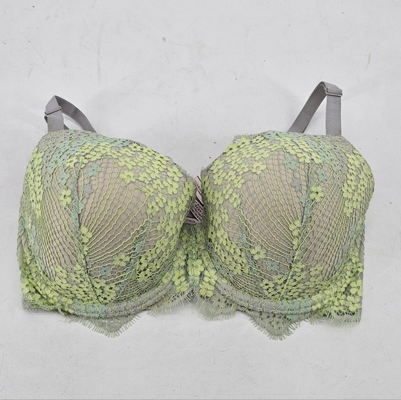 Victoria's Secret Other - Victorias Secret Dream Angels Lined Demi Gray Lime Lace Bra Womens Size 34DDD
